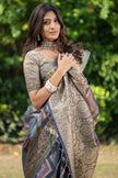 Rama Organza Zari Woven Lehriya Saree