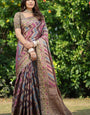 Wine organza zari woven lehriya saree