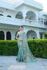 Blue Organza Leheriya Saree