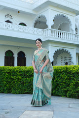 Blue Organza Leheriya Saree