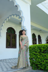 Grey Organza Leheriya Saree