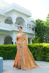 Orange Organza Leheriya Saree