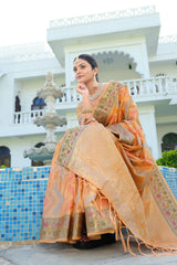 Orange Organza Leheriya Saree