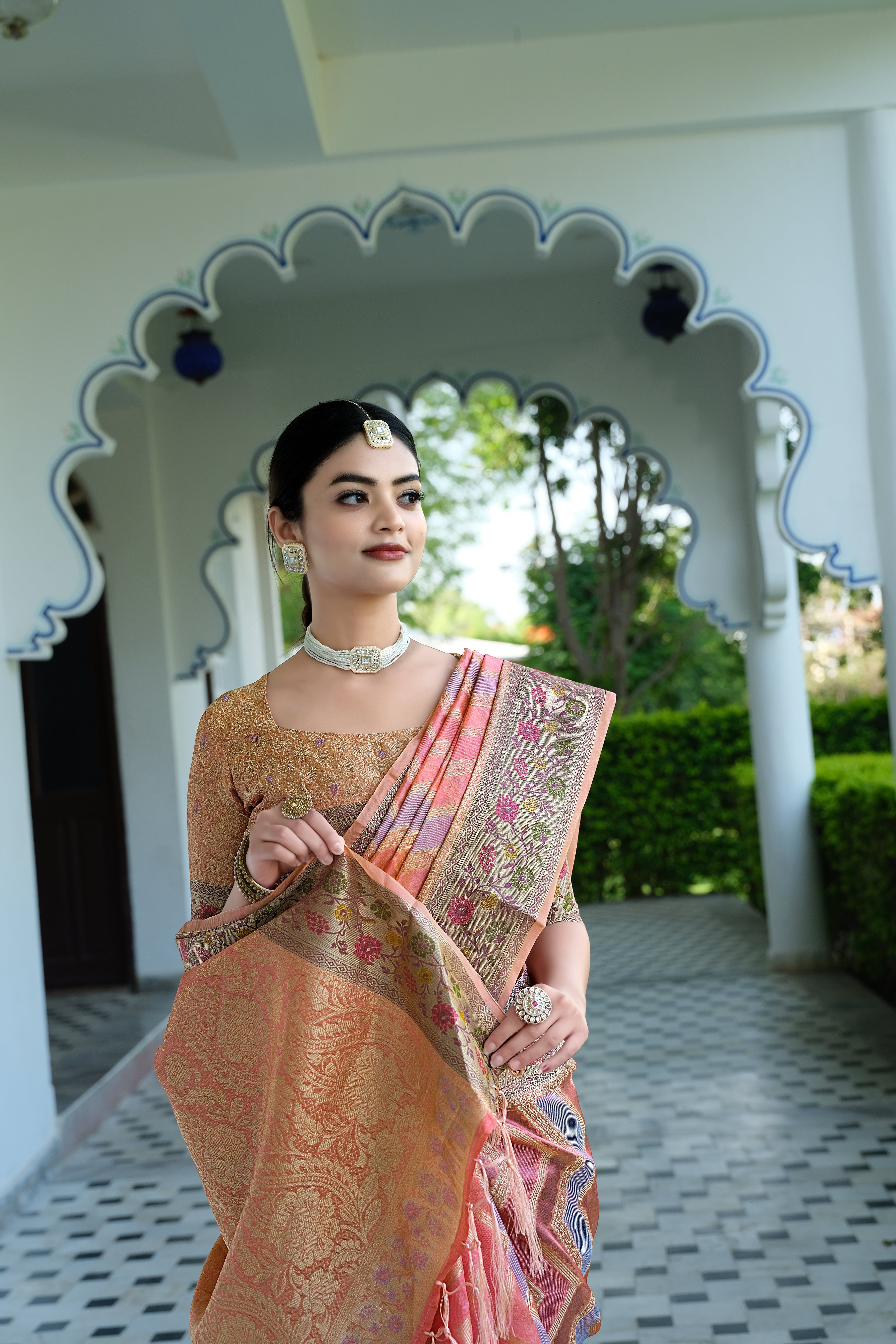 Pink Organza Leheriya Saree