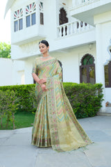 Pista Organza Leheriya Saree