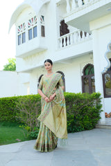 Pista Organza Leheriya Saree