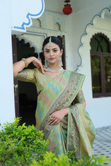 Pista Organza Leheriya Saree