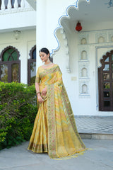 Yellow Organza Leheriya Saree