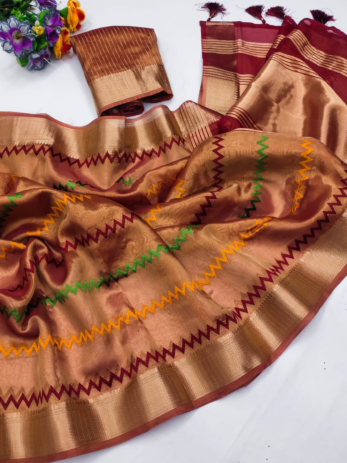 Red Kashmiri Zari work Saree