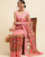 Baby Pink Net Floral Embroidery Work Saree