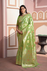 Green Banarasi Cotton Silk Zari Woven Saree