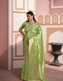 Green Banarasi Cotton Silk Zari Woven Saree