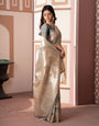 Gray Banarasi Cotton Silk Zari Woven Saree