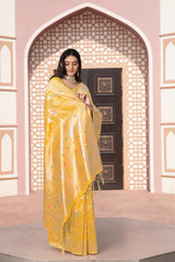 Yellow Banarasi Cotton Silk Zari Woven Saree