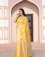 Yellow Banarasi Cotton Silk Zari Woven Saree