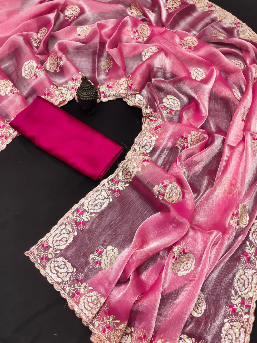 Light Pink Embroidery Sequence Work Jimmy Choo Saree