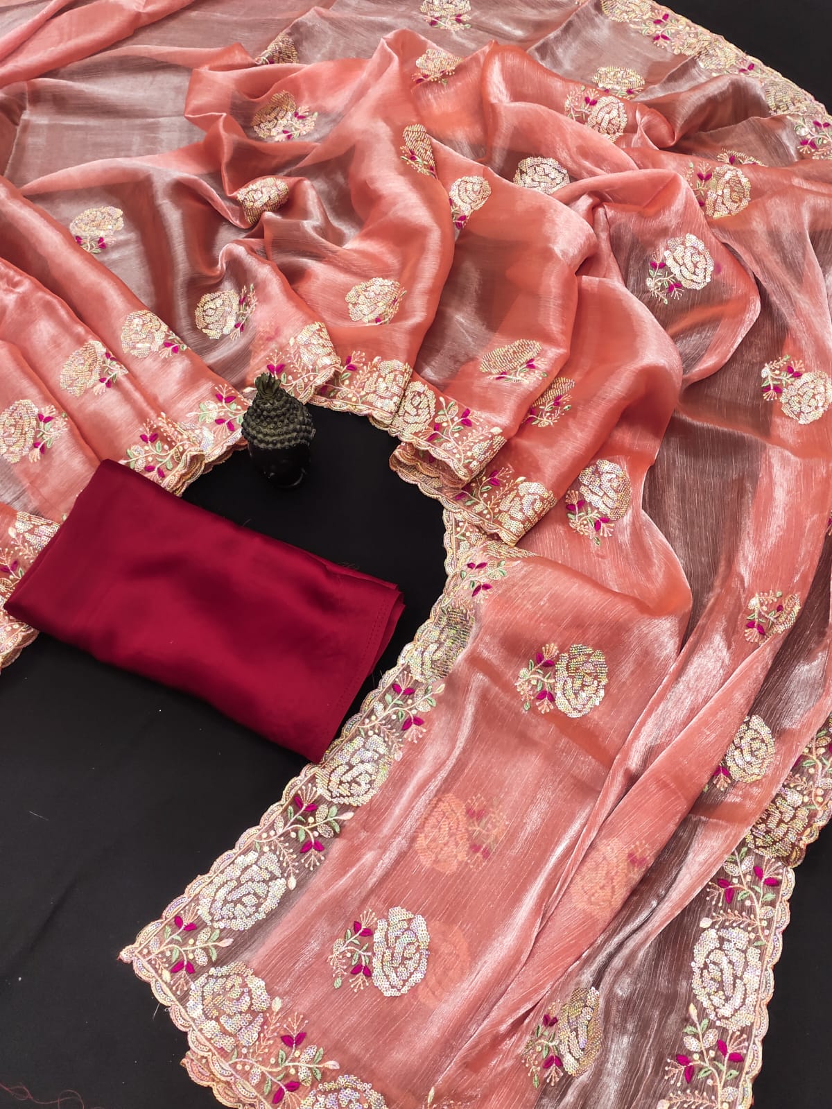 Red Embroidery Sequence Jimmy Choo Barbaric Saree With  Blouse
