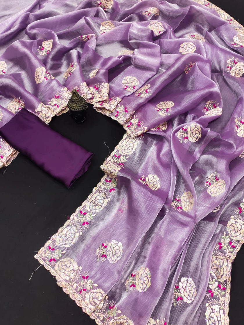 Purple Embroidery sequence Work Jimmy Choo Saree