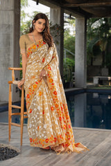 Mustard Floral Soft Cotton Saree