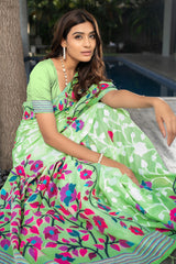 Green Floral Soft Cotton Saree