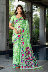 Green Floral Soft Cotton Saree