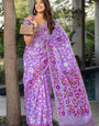 Lavender Floral Soft Cotton Saree