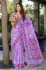 Lavender Floral Soft Cotton Saree