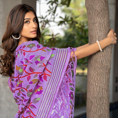 Lavender Floral Soft Cotton Saree