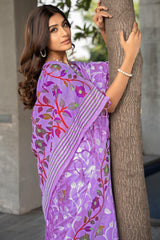 Lavender Floral Soft Cotton Saree