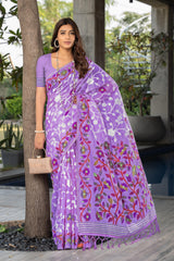 Lavender Floral Soft Cotton Saree