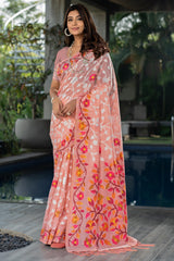 Peach Floral Soft Cotton Saree