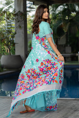 Sky Blue Floral Soft Cotton Saree