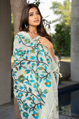 White Floral Soft Cotton Saree