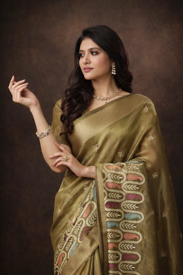 Mehndi Green Cotton Khadi Silk Saree