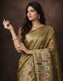 Mehndi Green Cotton Khadi Silk Saree