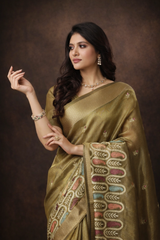 Mehndi Green Cotton Khadi Silk Saree