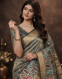 Blue Cotton Khadi Silk Saree