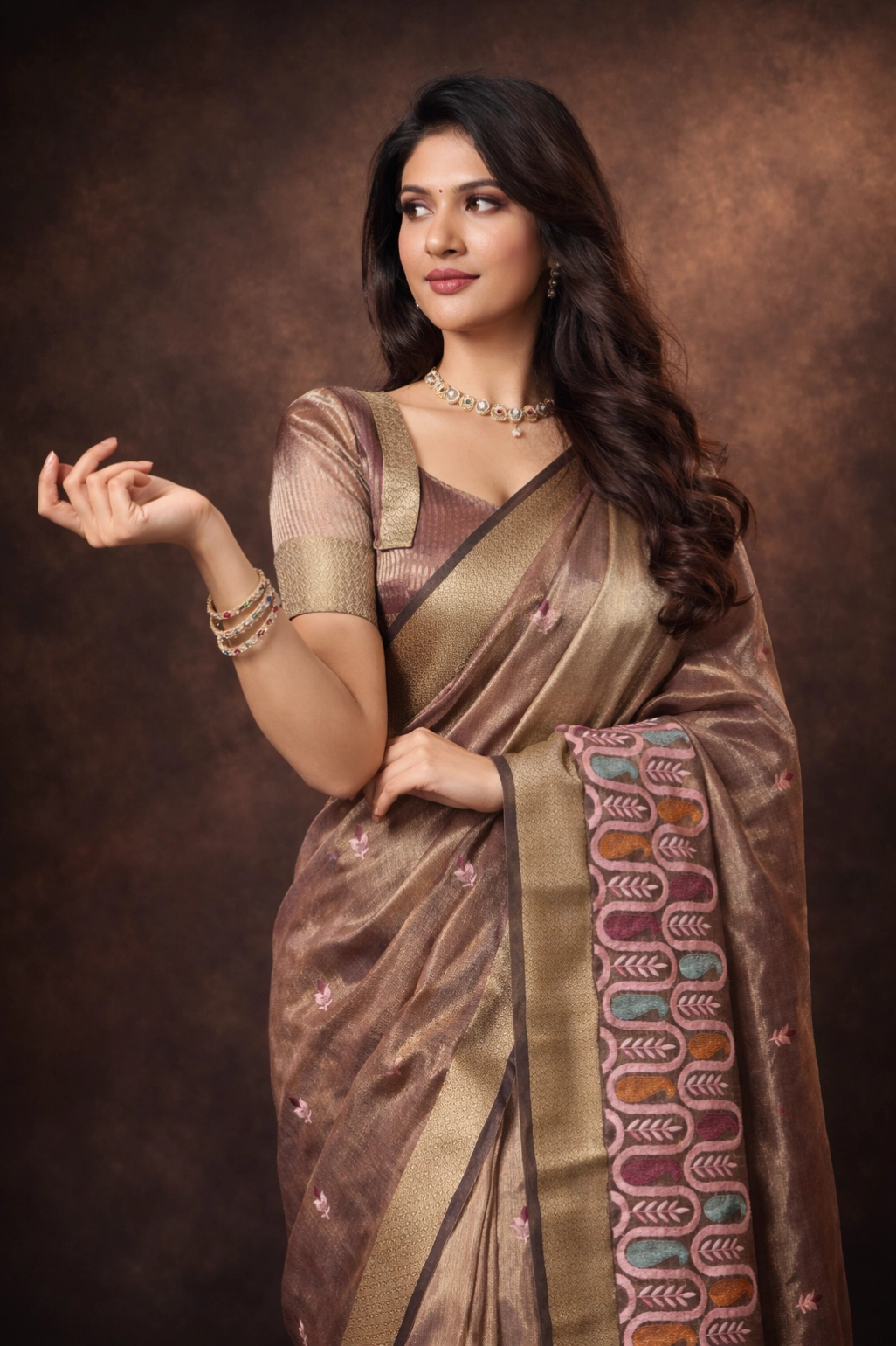 Wine Cotton Khadi Silk Saree