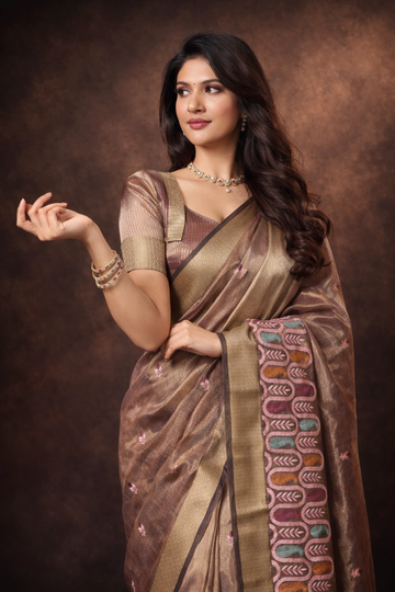 Wine Cotton Khadi Silk Saree