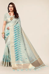 Rama Color Designer Embroidery Saree