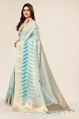 Rama Color Designer Embroidery Saree For Wedding