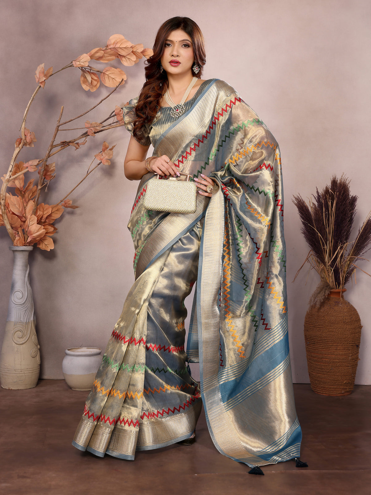 Rama Kashmiri Zari work Saree