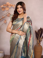 Rama color embroidered saree