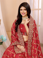 Red Vichitra Silk Traditional Bandhani Saree For Diwali