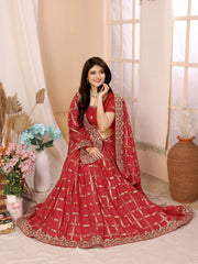 Red vichitra silk bandhani saree for wedding