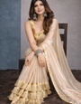 Cream Satin Silk Resha Latkan Saree