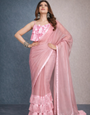 Pink Satin Silk Resha Latkan Saree