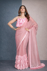 Pink Satin Silk Resha Latkan Saree