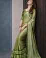 Green Satin Silk Resha Latkan Saree