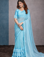 Sky Blue Satin Silk Resha Latkan Saree